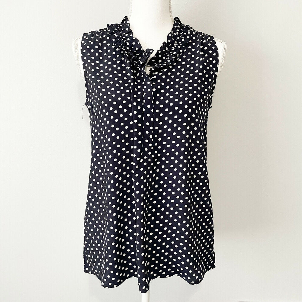 dalia collection navy polka dot ruffled tank small retro pinup rockabilly
